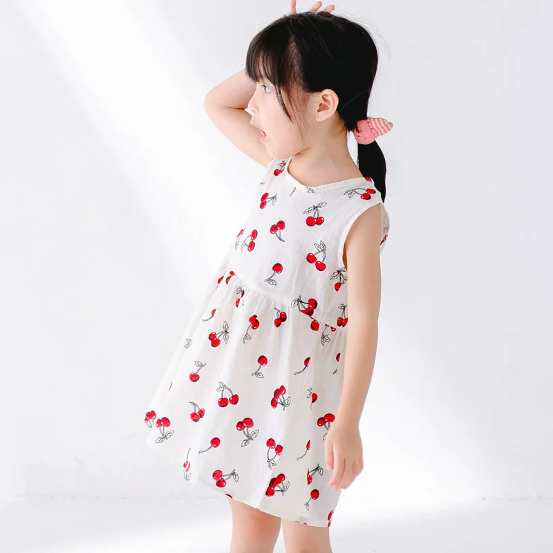 

Summer Casual Kid Girl Dress Flowers Print Party Princess Costume Sleeveless Fashion Children Baby Clothes Toddler 1-6Years A470