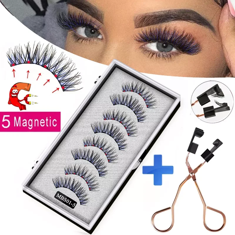 

2022NEW 4 pairs 5 Magnet Magnetic False Eyelashes 3D Lasting Magnetic Eyelashes Natural Artificial Mink lashes Faux Cils Magneti