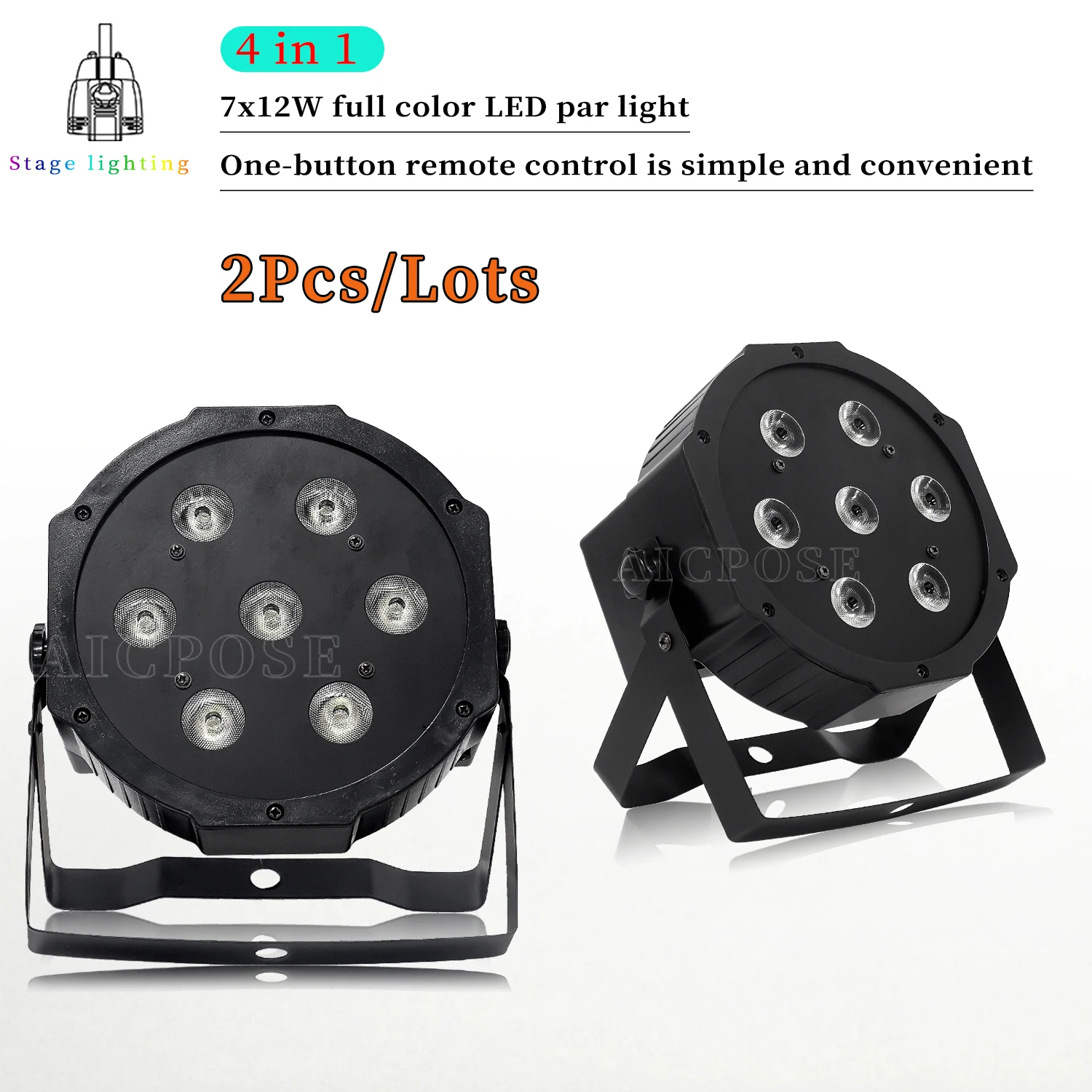 

2Pcs/Lots 7×12W RGBW 4 in 1 Wireless Remote Control Stage Par Light for Stage Performance DJ Disco Party Wedding etc