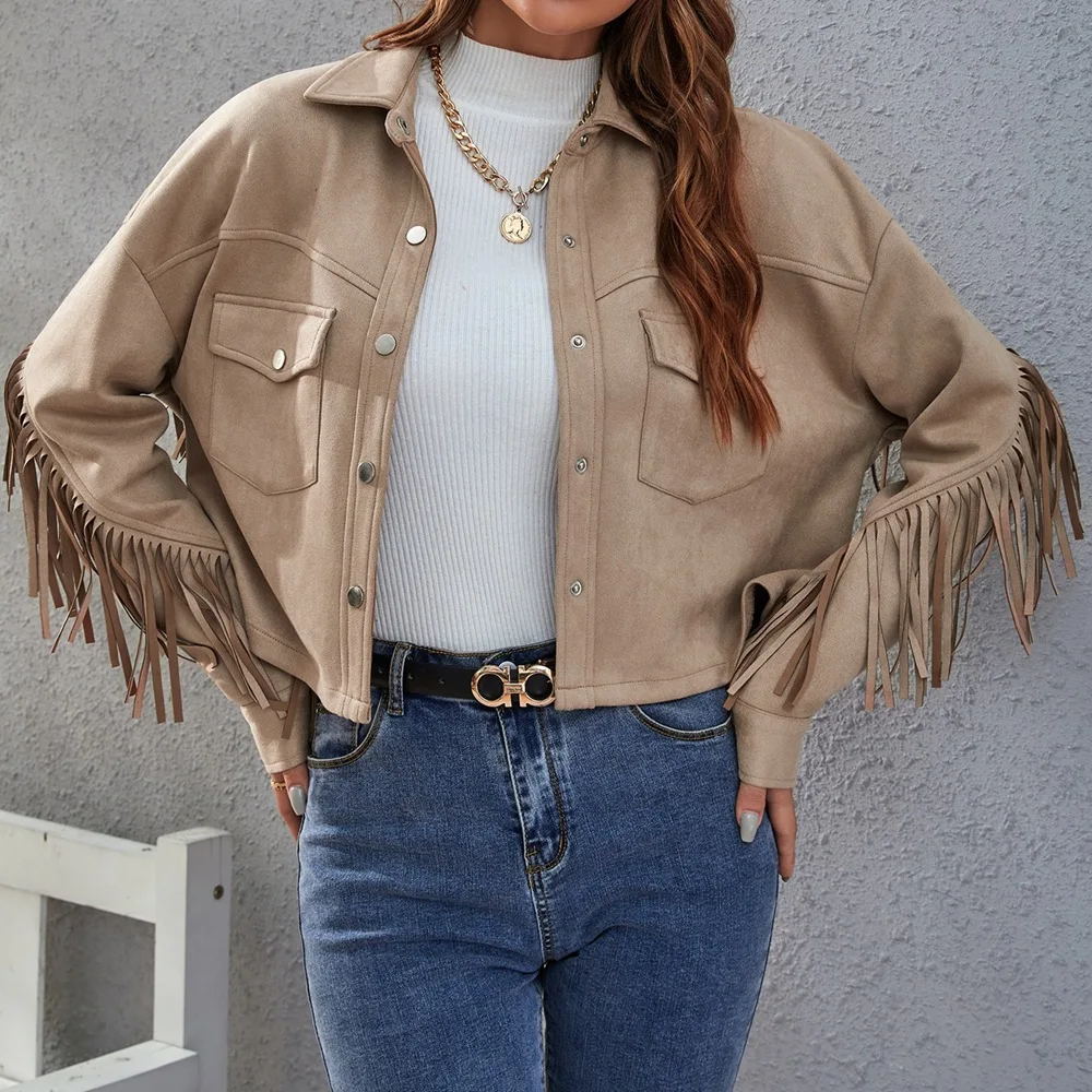 2022 New Autumn and Winter Fashion Women's Jacket Motorcycle Style Top Tassel Casual Short Coat