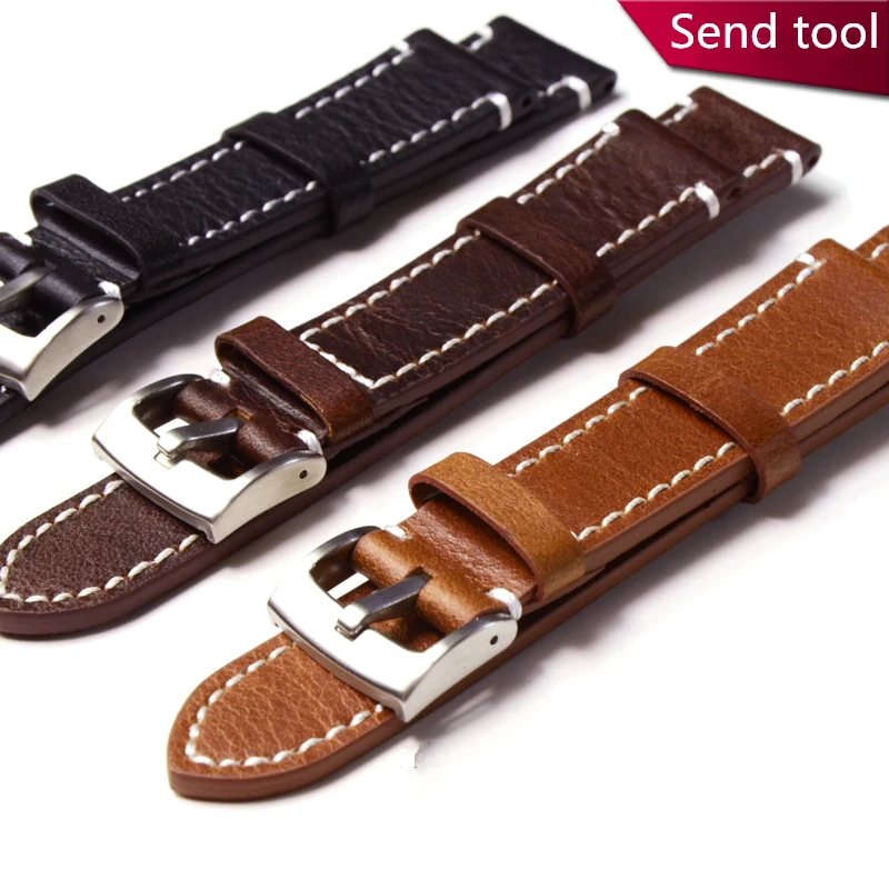 

Ремешок для часов ручной работы из натуральной кожи, универсальный удобный браслет черного и коричневого цвета для наручных часов, 18 мм, 19 м...