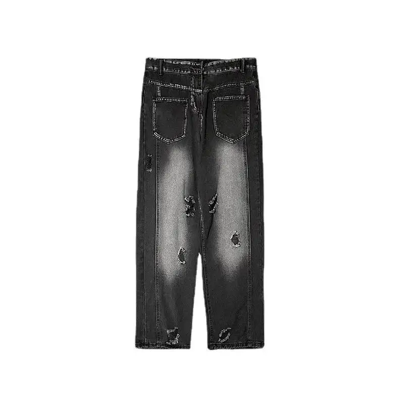 DEEPTOWN Vintage Ripped Jeans Men Retro Fashion Hole Denim Pants Hip Hop Punk Trousers Male Streetwear Loose Casual Straight 3XL