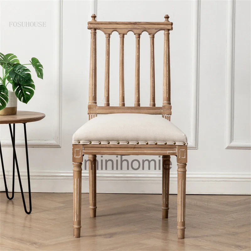 

American Country Fabric Restaurant Back Dining Chair Living Room Home Furniture Leisure Chair Homestay Villa Makeup Chairs CP