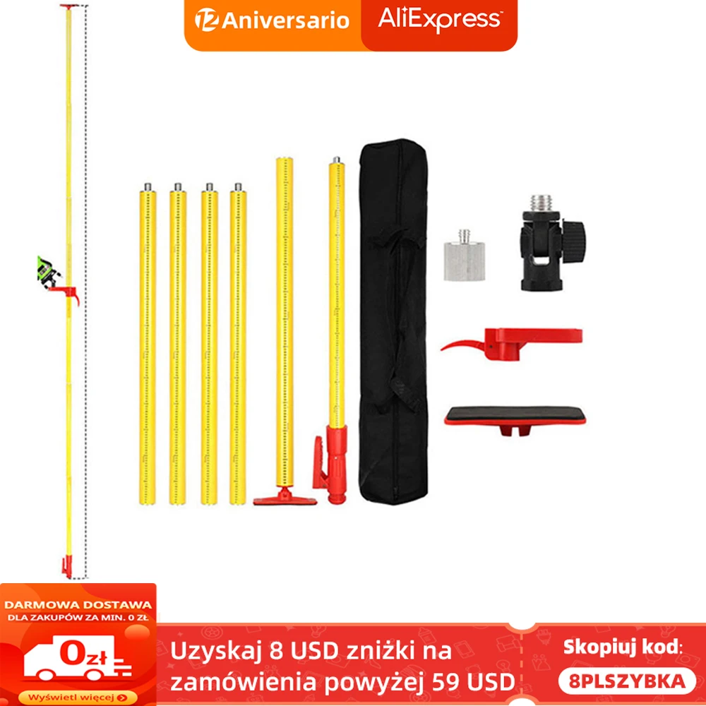 

4.2M Telescopic Pole Extend Bracket Holder Support Stand Mount Ceiling Line Leveling Rod for 1/4" and 5/8" Laser Level