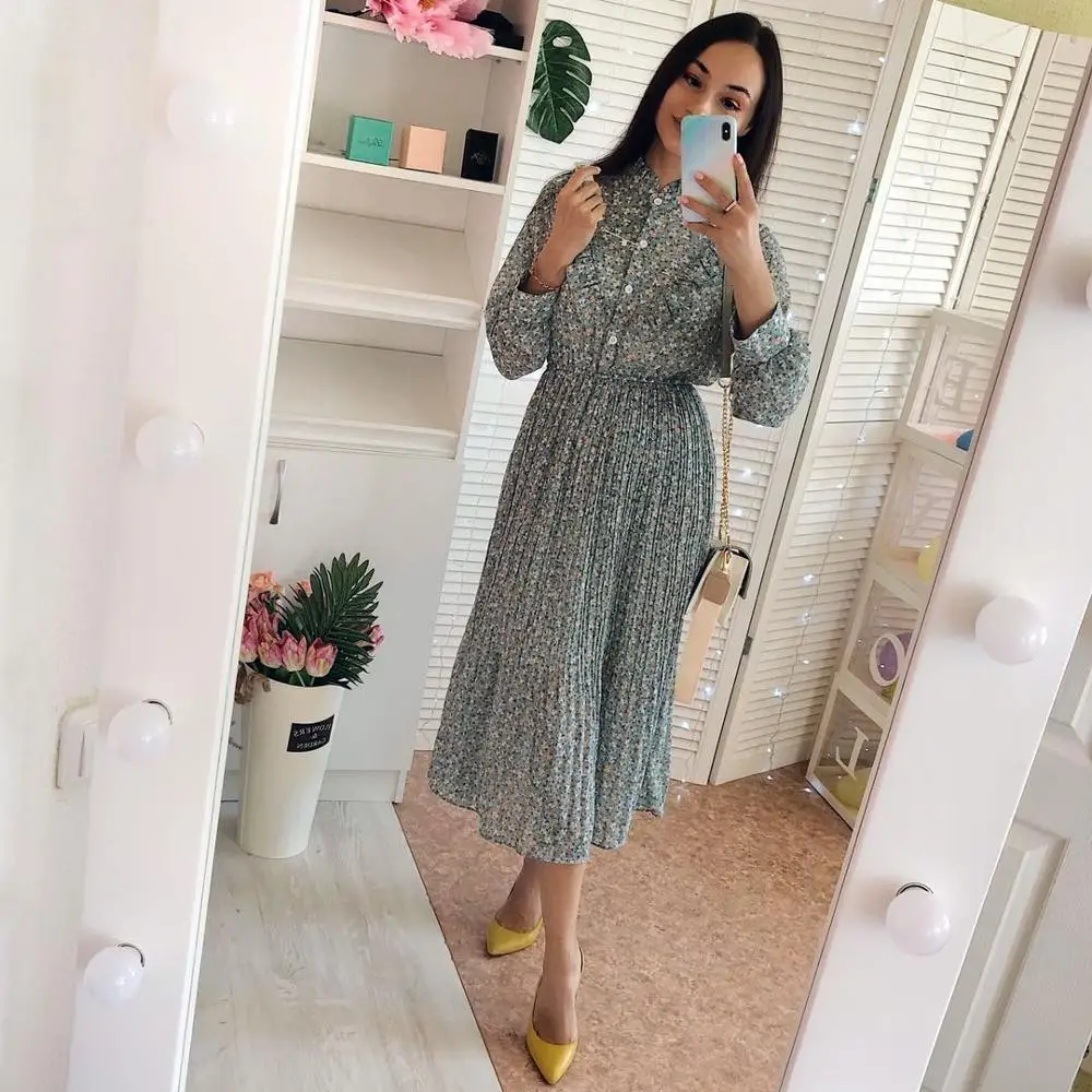 

Spring and Autumn New Style Floral-Print Chiffon Dress Women's French Vintage Base Dress Fairy Immortal Dress