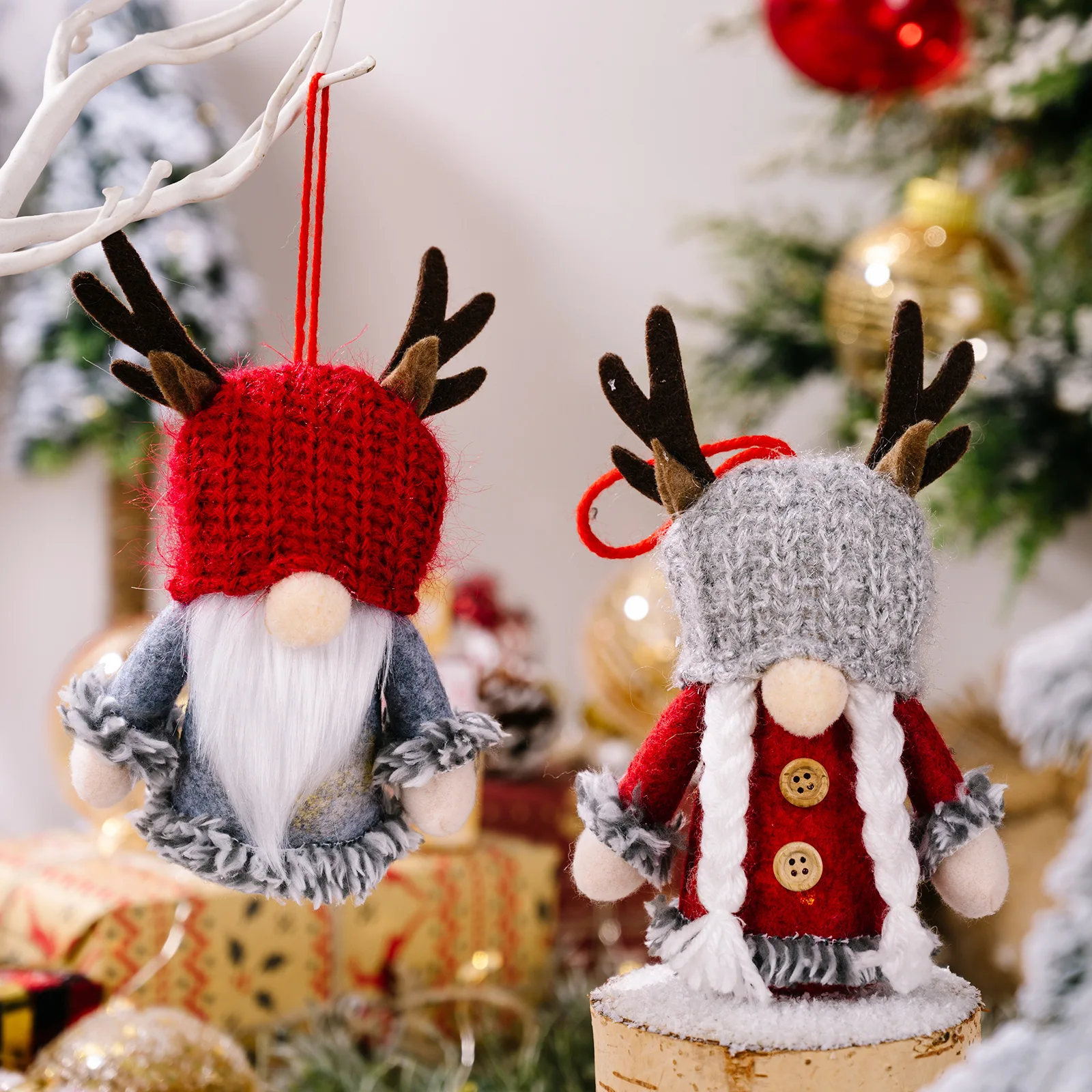 

Christmas Decoration Items Knitted Antler Hat with Light Pendant Antler Doll Pendant Small Tree Pendant