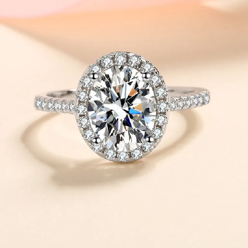 

925 пробы серебряные женские обручальные кольца, 1 Ct 2Ct бриллиантовое кольцо с муассанитом в форме яйца с сертификатом GRA, может пройти тест