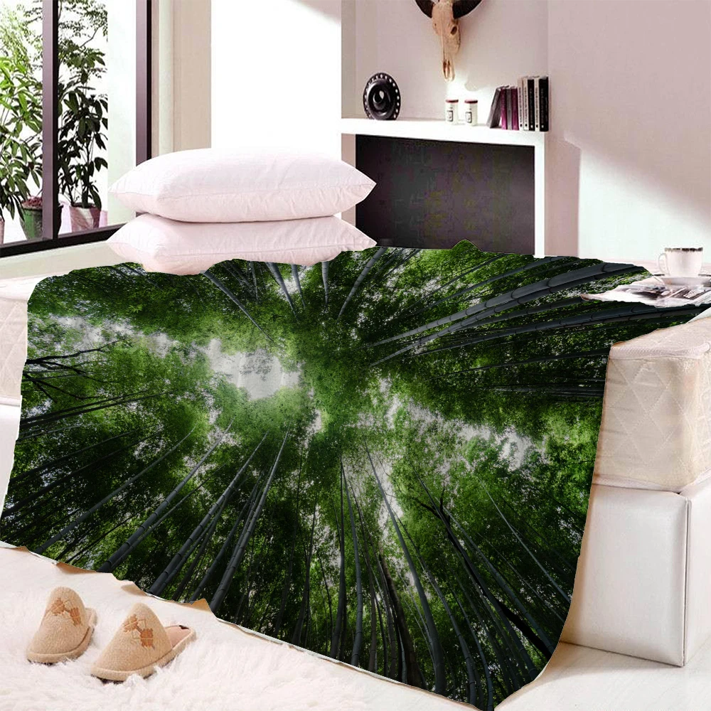 

Переносное Флисовое одеяло для дома, покрывало с изображением леса, декор сада, ландшафта, King, Queen, для дивана, кровати