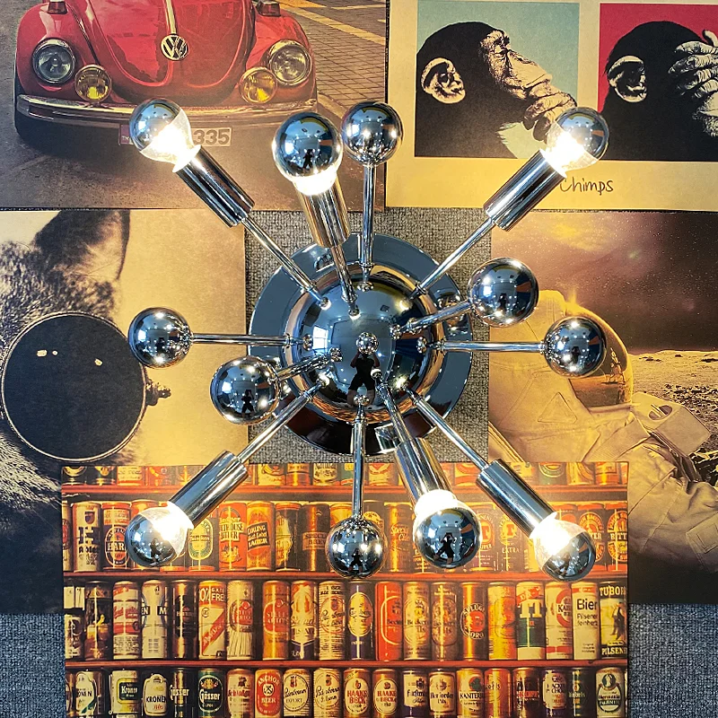 

Pendant Lamp Led Art Chandelier Light Room Decor Medieval Nostalgic Space Age Ceiling 70's Industrial Style Chrome Wall Sconce