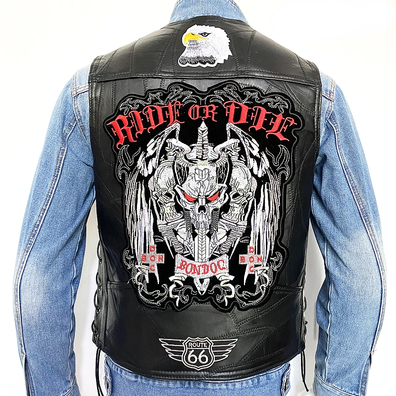 

Мотоциклетный кожаный жилет с вышивкой, куртка без рукавов, Всесезонная байкерская куртка в стиле панк для гоночных машин