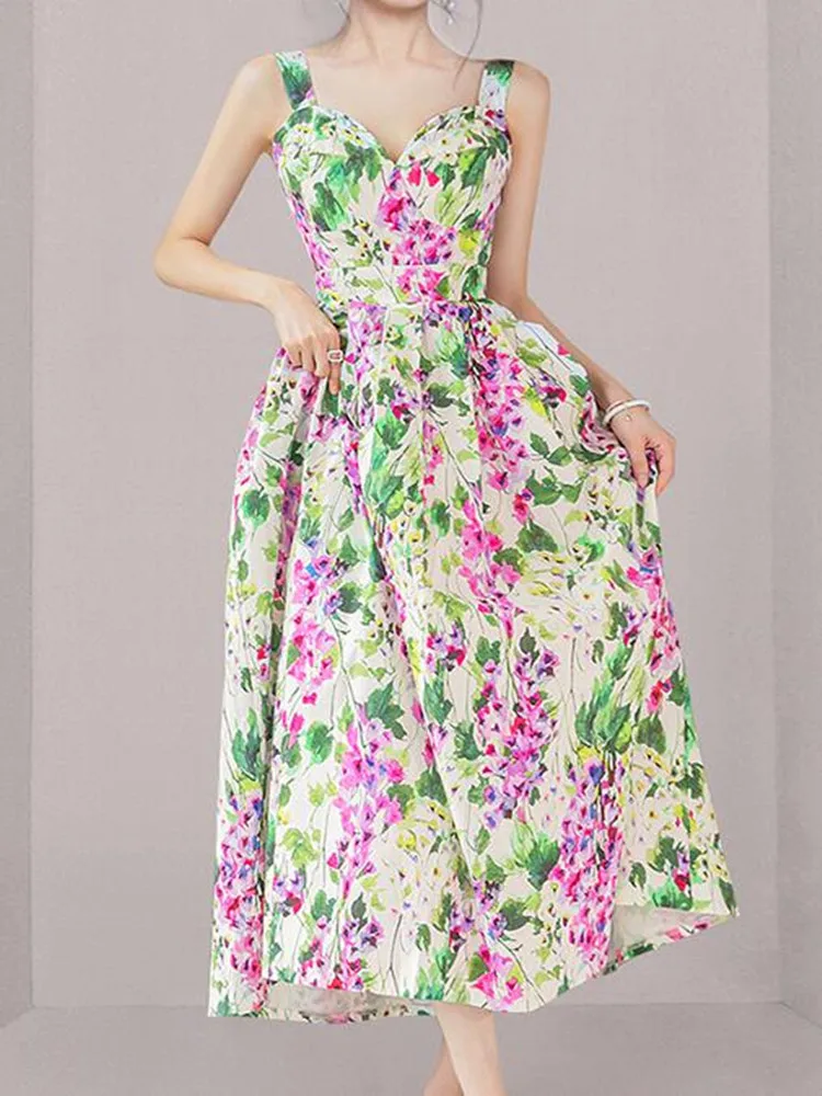 

Женское модельное платье ZAWFL, длинное платье на бретелях-спагетти с открытой спиной и фарфоровым цветочным принтом, лето 2023