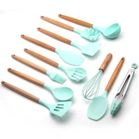 silicone kitchenware cooking utensils set non stick cookware spatula shovel egg beaters wooden handle kitchen cooking tool set