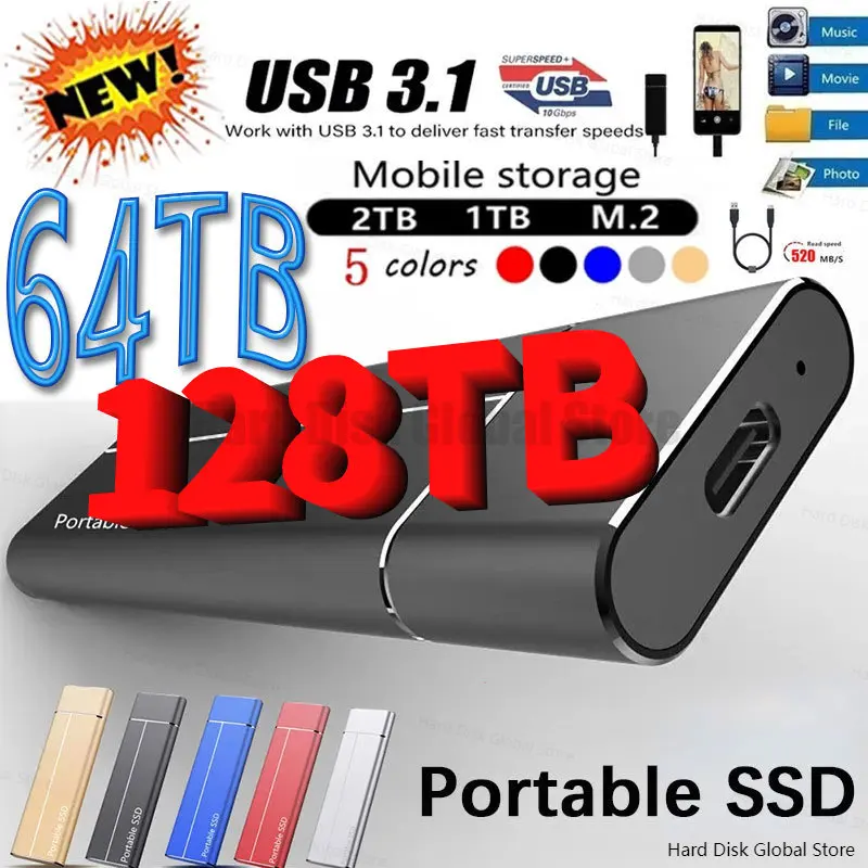 2023 Original High-speed 16TB 128TB SSD Portable External Solid State Hard Drive USB3.1 Interface Mobile Hard Drive for Laptop