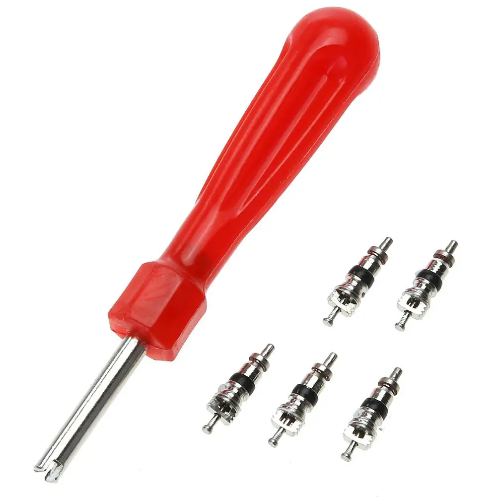 

Car Bicycle Slotted Handle Tire Valve Stem Core Remover Screwdriver Tire Repair Install Tool Car Accessories with 5 Valve Cores