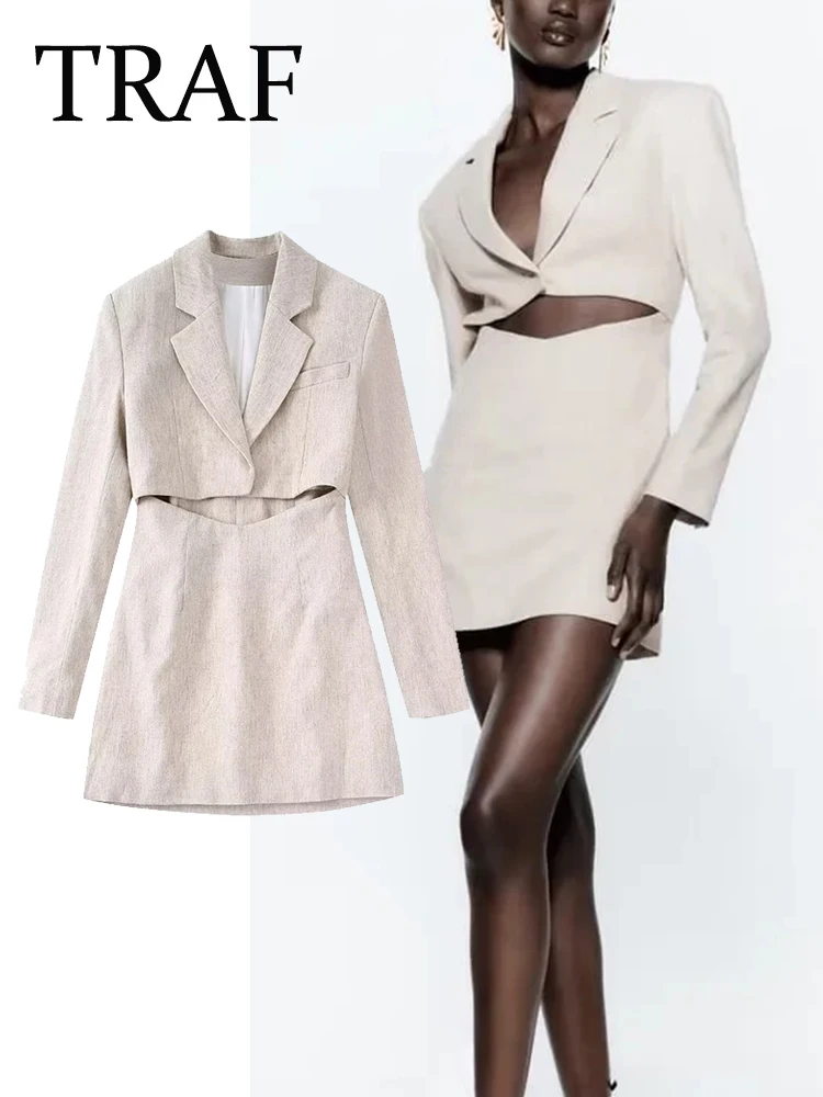 

TRAF ZA ree Women 2022 Chic Fashion Office Elegant Blazer Dress Vintage long Sleeve Female Dresses Vestidos