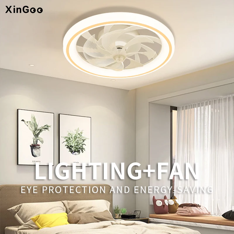Smart Ceiling Fan Fans With Lights Remote Control Bedroom Decor Ventilator Lamp 48cm Air Invisible Blades Retractable Silent