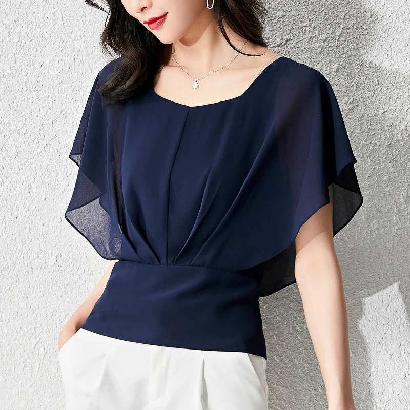

Chiffon shirt women's short sleeve 2022 summer fashion new T-shirt thin waist short cover meat temperament top