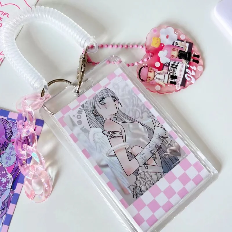 

Transparent acrylic Kawaii 3 inches Kpop Photocard Holder Card Photo Holder Bag Love Pendant with chain Stationery