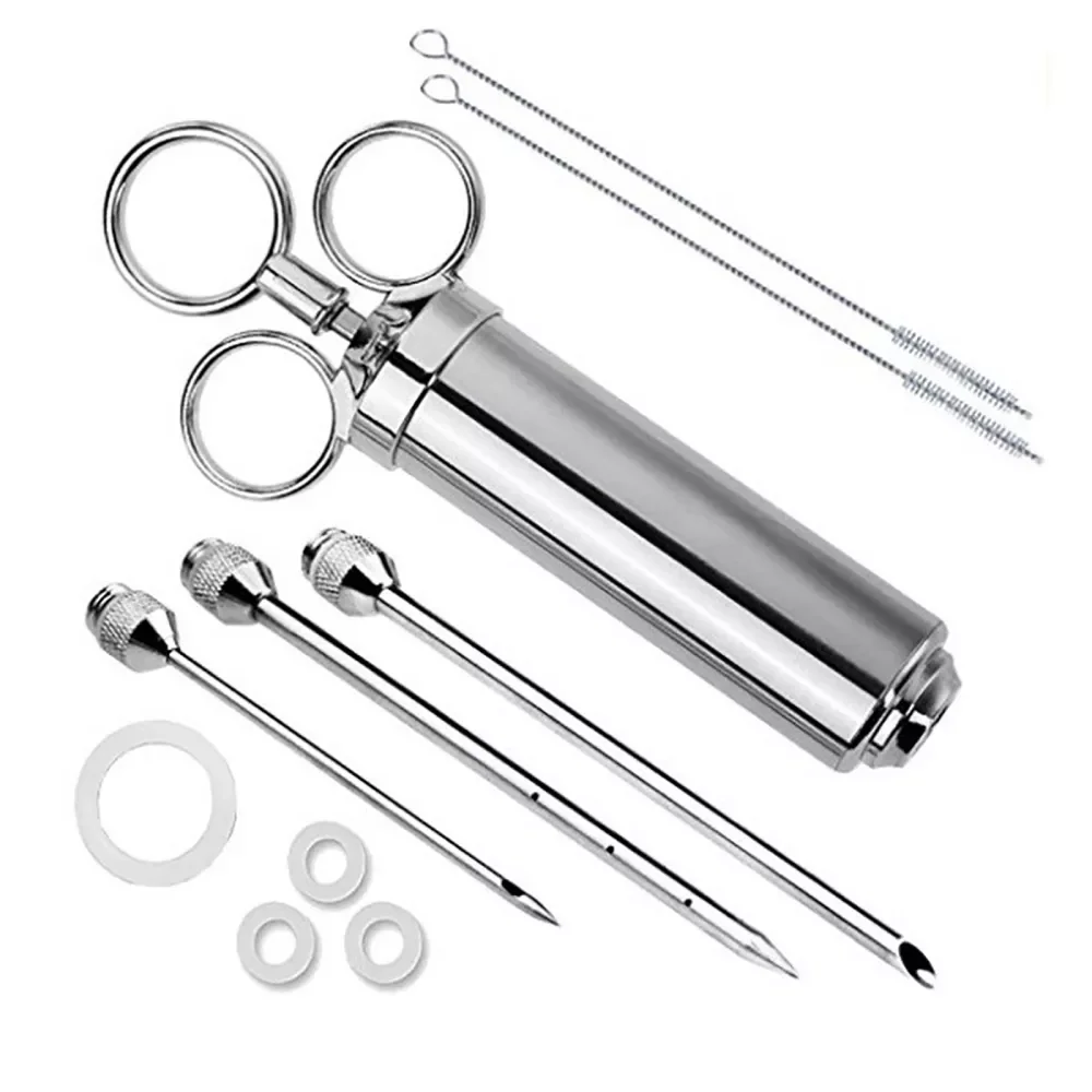 

2-Oz Large Capacity Meat Injector Stainless Steel Syringe Kit With 3 Professional Marinade Syringe Needles Turkey Seasoning