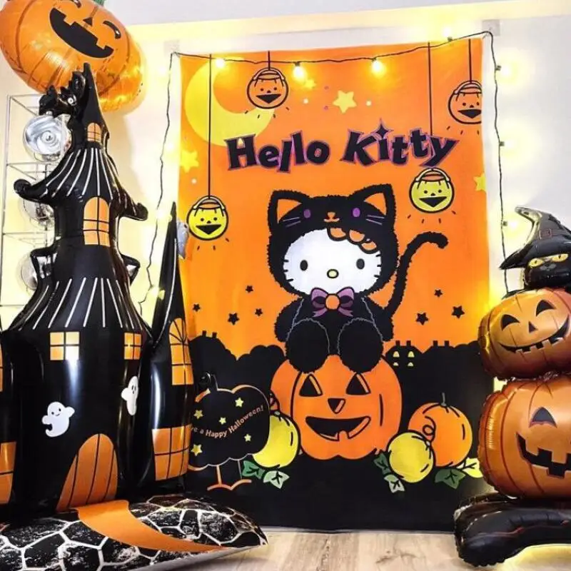 Фото Sanrio Kuromi декоративный фон ткань аниме милый Хэллоуин сделать фото украшение настенный детский настенный подвес для спальни №5