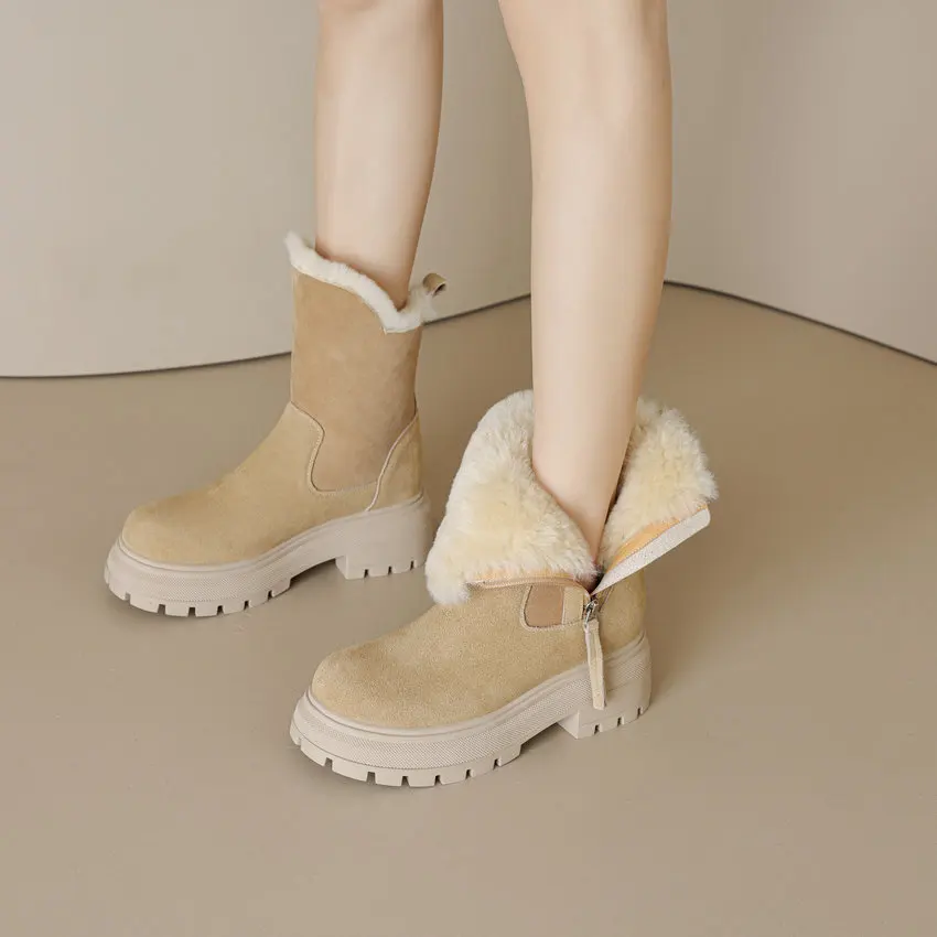 QUTAA/2024 г. Теплые шерстяные женские ботильоны повседневная обувь из натуральной