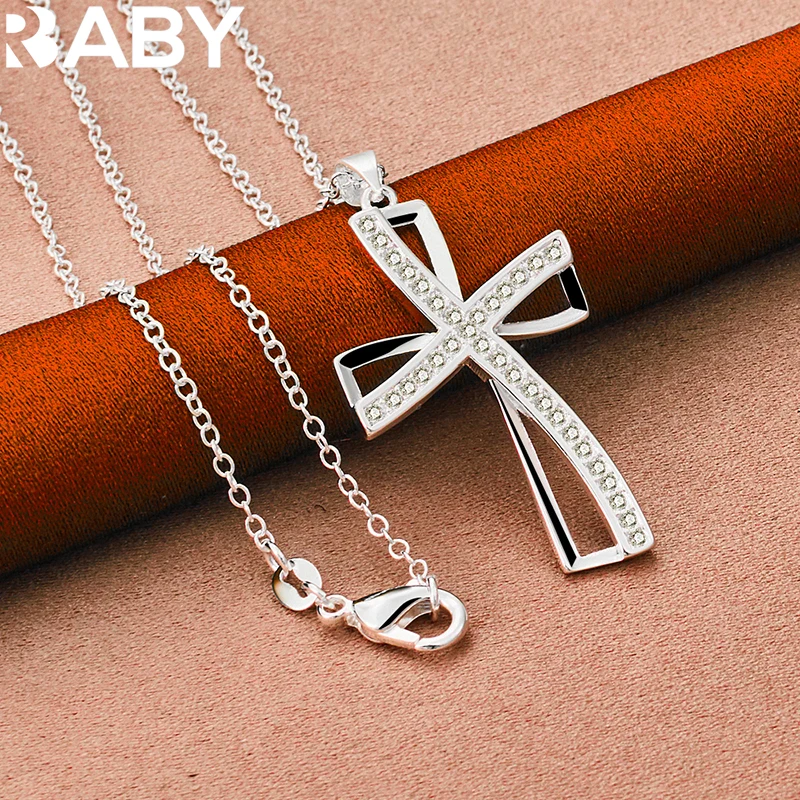 

925 Sterling Silver Cross Zircon Pendant Necklace For Women Man 18-30 Inches Chain Fashion Jewelry Trend Charm Accessories