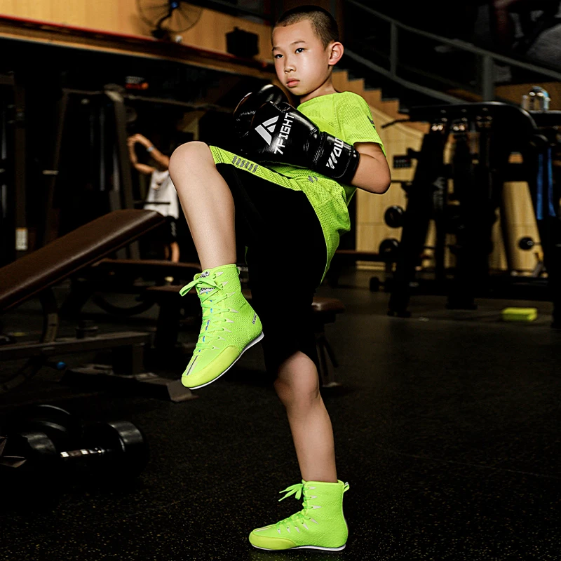 Kids Professional Wrestling Boots High Top Mesh Boxing Shoes Luxury Wrestling Sneakers Training Sanda Weightlifting Shoes