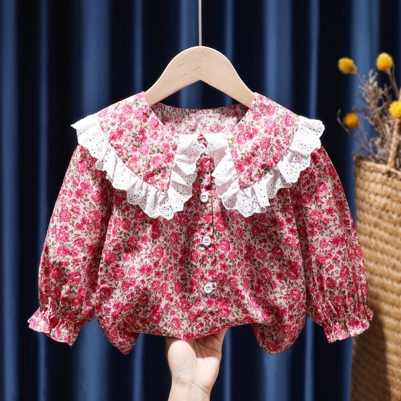 

Girls Kids Floral Blouses Cotton Toddler Infant Baby Flowers Clothes Ruffles Sweet Shirts Children Casual Tops Clothing Gifts