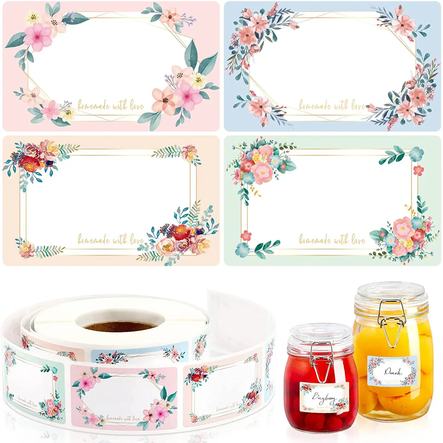 

250 Pcs/Roll 3*5CM Flowers Name Labels Kitchen Blank Handwritten Date Stickers Refrigerator Freezer Food Storage Small Business