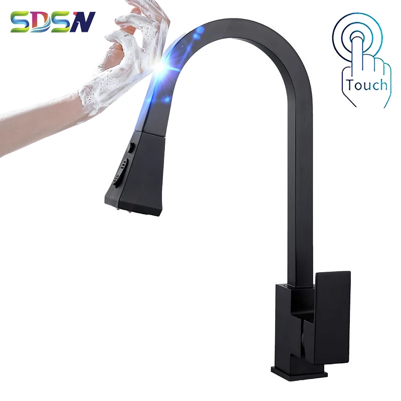 

Square Touch Kitchen Sink Faucets Quality Stainless Steel Hot Cold Pull Out Kitchen Mixer Tap Smart Touch Sensor Kitchen Faucet