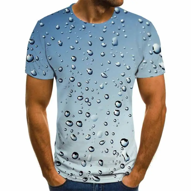 

Explosive creative raindrop liquid printing 3DT shirt men's fashion trendy short-sleeved round neck T-shirt