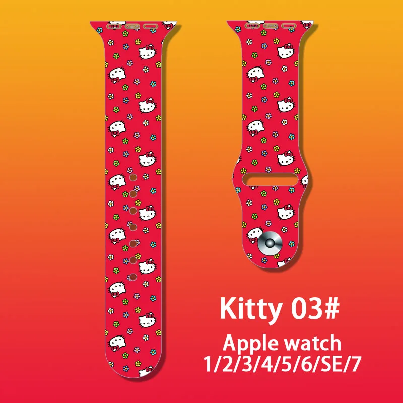2022 Hello Kitty Silicone Strap for Apple Watch Band 44 45 42 40 38 41 Bracelet IWatch Kawaii Solid Color Apple Watch 7 6 5 3