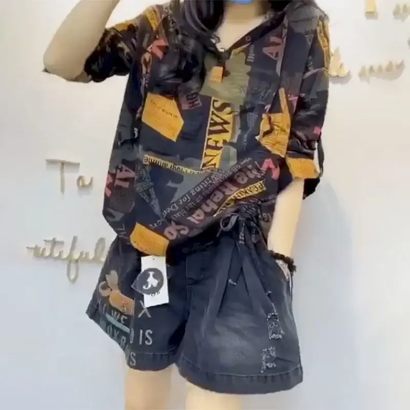 Модные джинсовые шорты женские летние модные футболки с короткими рукавами и