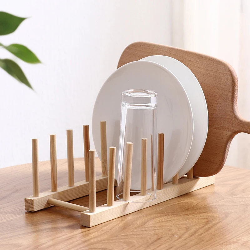 

Kitchen Dish Drain Rack Dinnerware Storage Organizer Tray Plate Drying Shelf Wooden Book Cups Display Stand Drainer Holder