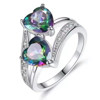 creative double heart rainbow cz ring rhodium wedding bands aaa zircon jewelry women accessories engagement ring