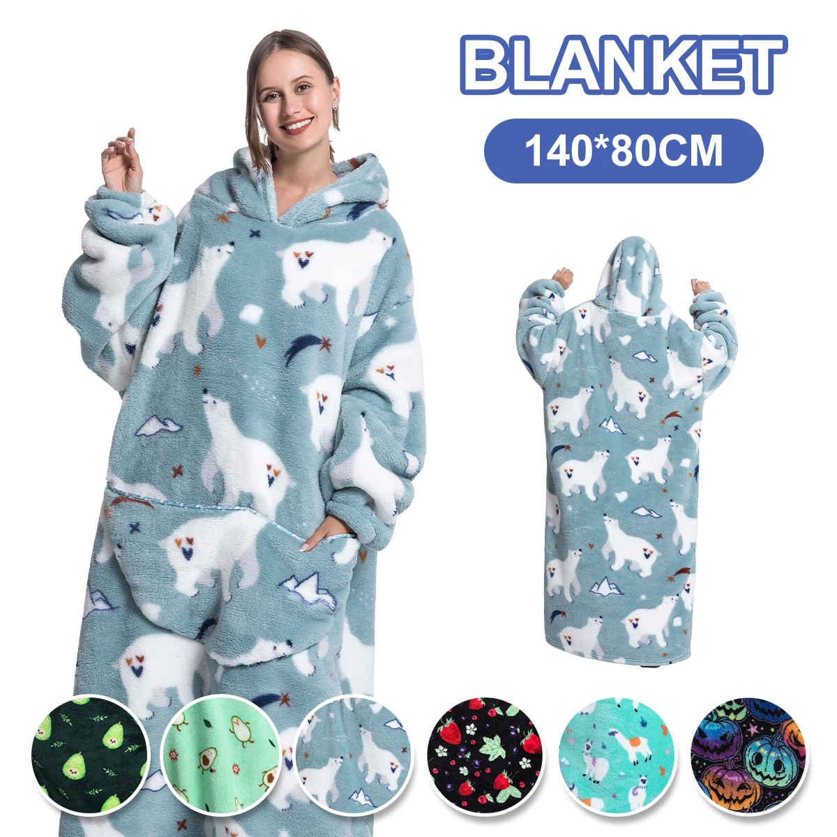 

Oversized Blanket Hoodie Sweater Blanket Giant Hooded Blanket Velvet Printed Sweatshirt with Sleeves Winter Hoodies Sweatshirts