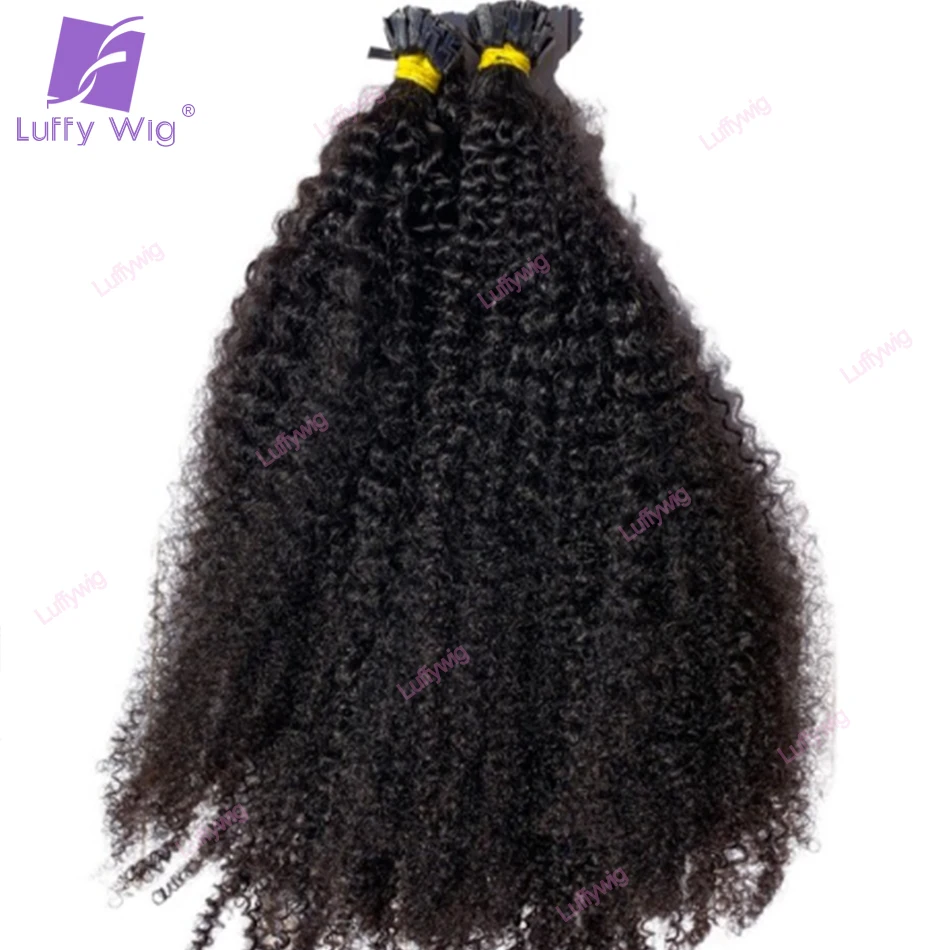 I Tip Human Hair Extensions Afro Kinky Curly 100strand/lot Mongolian Remy Fusion Pre Bonded Hair Bundles Natual Black Luffy