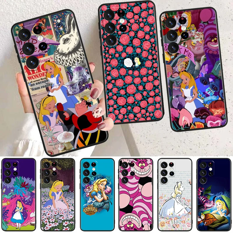 

Alice in Wonderland Phone Case For Samsung Galaxy S23 S22 S21 S20 FE Ultra S10e S10 S9 S8 Plus Lite Black Soft Cover