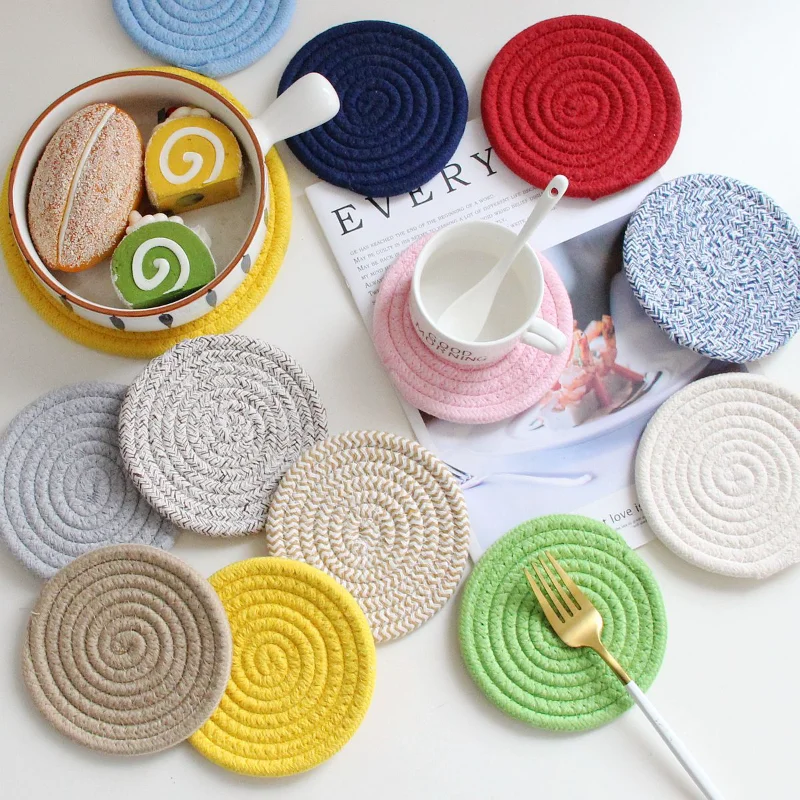 

12 Color New Style Cotton Heat Resistant Round Cup Coaster Mat Tableware Insulation Bowl Placemat Home Decor