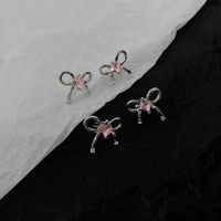 new fashionable sweet and simple bow ear cuff bohemia exquisite personality pink zircon stud earrings jewelry for women gifts