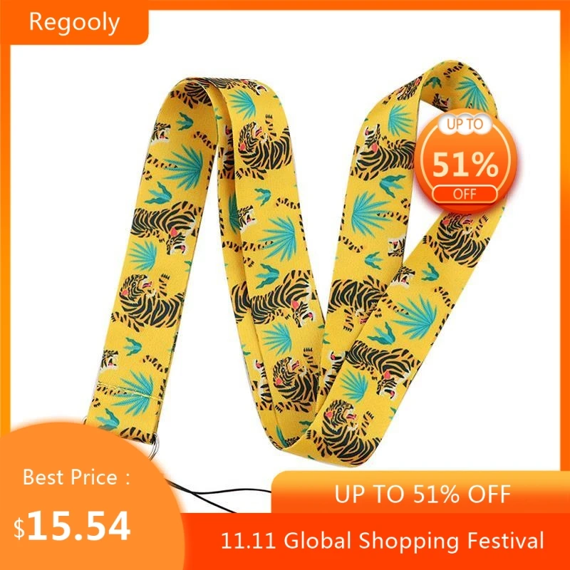 

30pcs Lovely tiger Lanyard Keys Phone Holder Funny Neck Strap With Keyring ID Card DIY Animal webbings ribbons Hang Rope