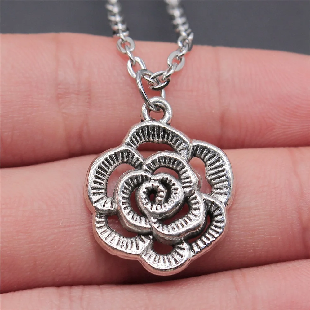 

Прямая поставка, ожерелье с подвеской в виде цветка для женщин в античном стиле серебряного цвета 24x20 мм