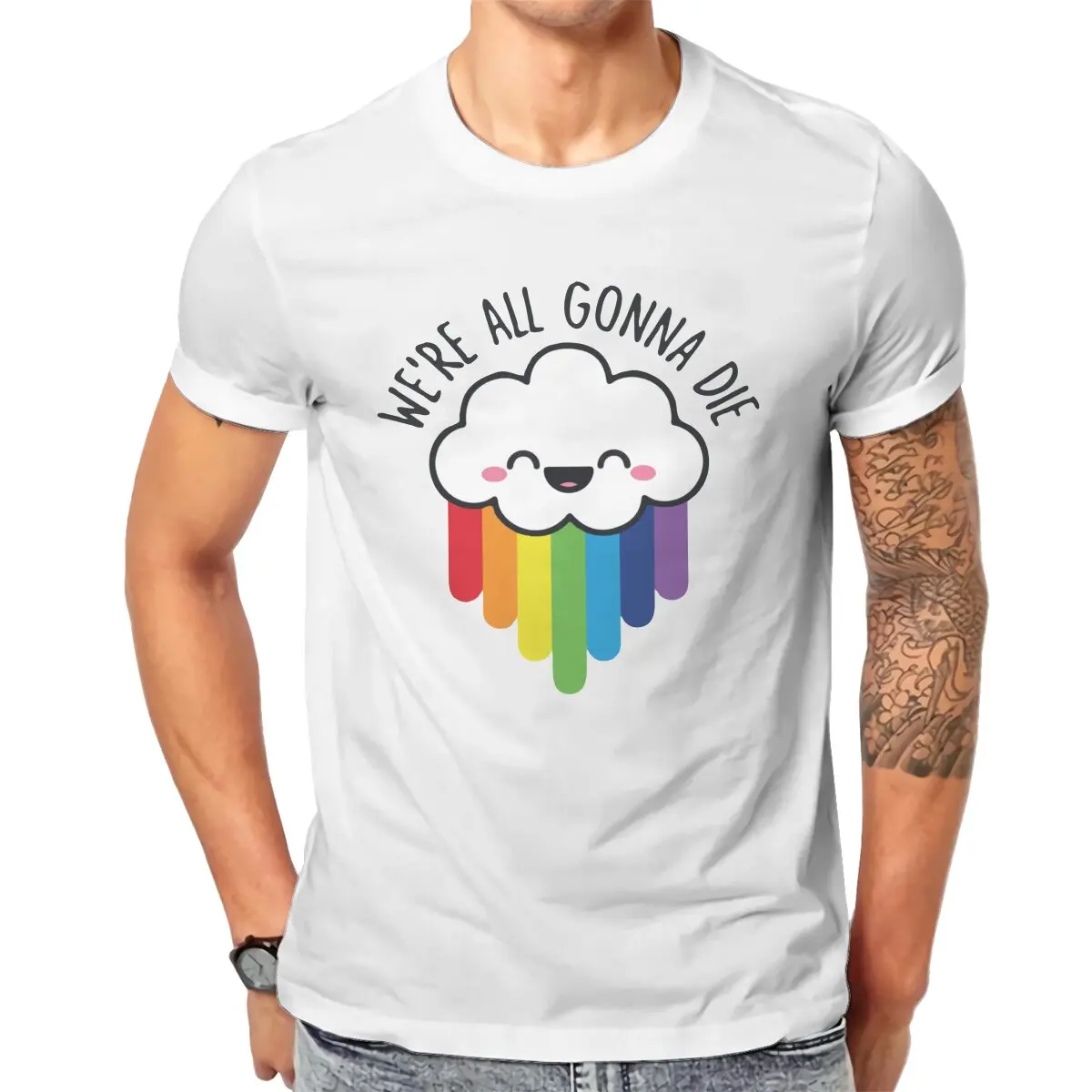 

Men's We're All Gonna Die Kawaii Gift T Shirt Sarcastic Rainbows Pure Cotton Clothing Vintage Short Sleeve Tees Summer T-Shirt