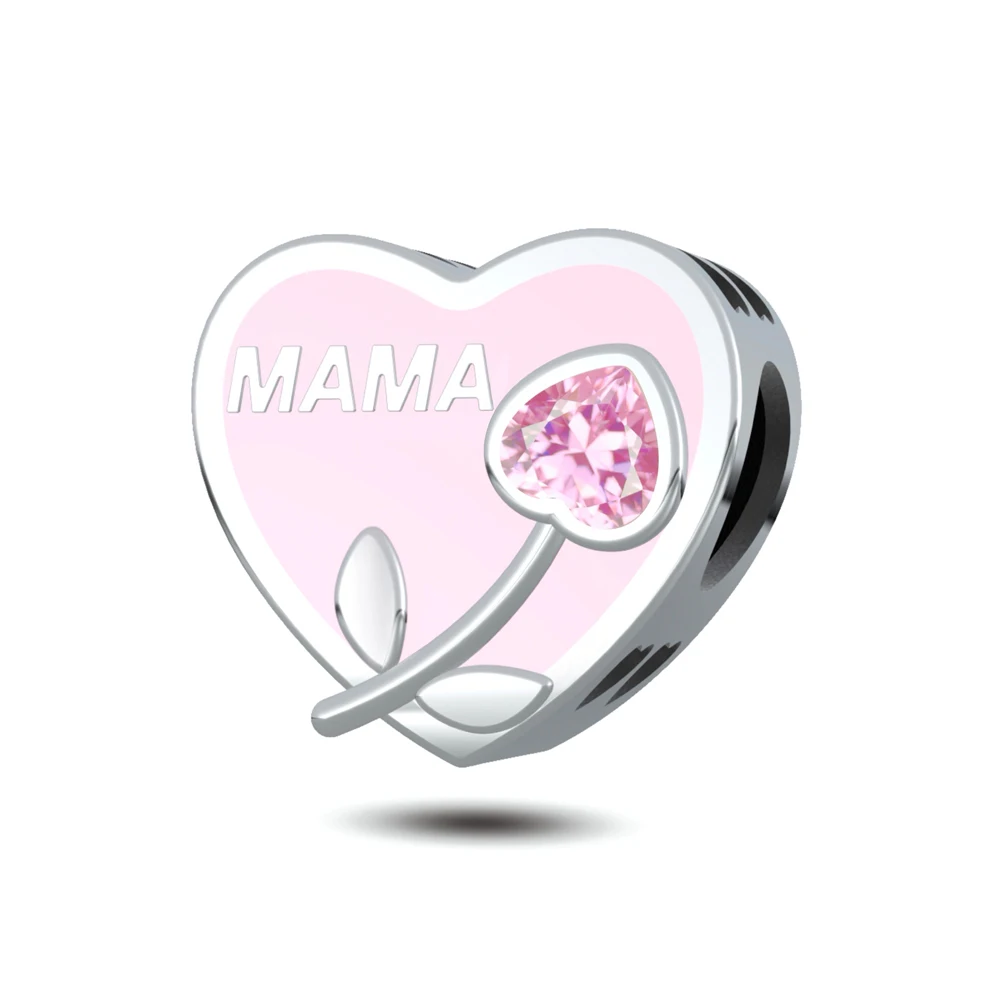 Фото 2025 Новый дизайн MAMA посеребренное сердце из бисера Подвеска подходит для оригинального браслета-подвески DIY Женщины День матери Ювелирные изделия Подарок Лидер продаж №1
