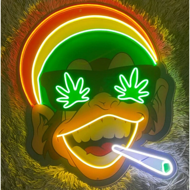 

Неоновая вывеска в виде обезьяны для курения, индивидуальное изображение животных, эстетическое неоновое освещение для гостиной, домашний Настенный декор, светодиодные ночники, лампа