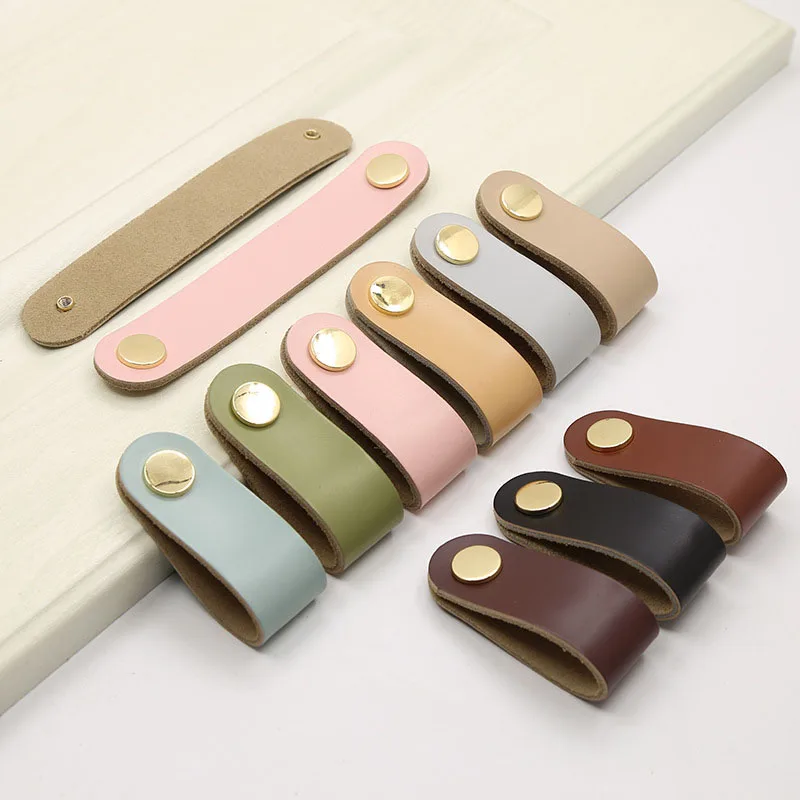 

12 Colors Nordic Furniture Drawer Knob Brass Wardrobe Cupboard Cabinet Handle Door Pulls Artificial Eco-Friendly Leather