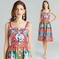 summer printing maxi dress sleeveless women floral print long chiffon sling dress wrap casual dress hem summer beach dress