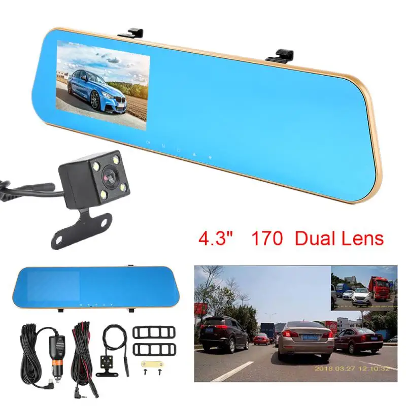 

1080P 4.3'' HD Driving Recorder Rear View Mirror Car DVR W/Dual Lens Camera Dash Cam Recorder Auto Products Car Accessories