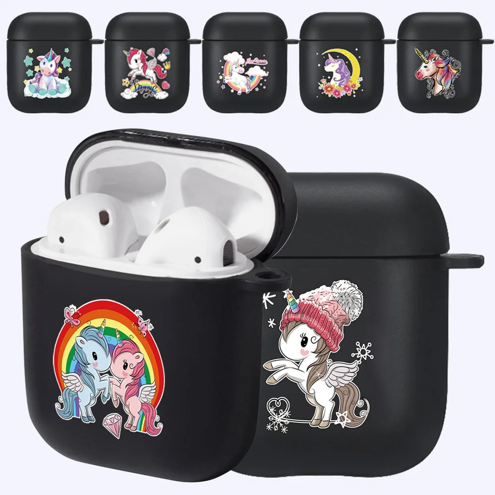 

Earphone Case for Apple Airpods 1st /2nd Gen Soft Silicone Bluetooth Wireless Cover Unicorn Series Pattern AirPods Cases Black