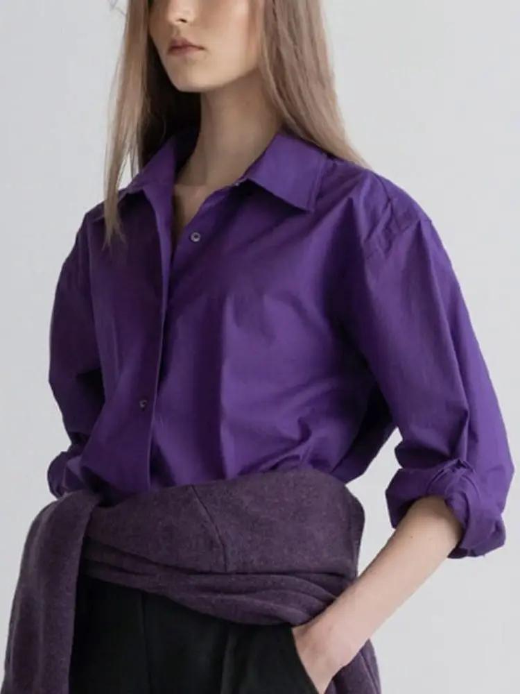 

Рубашка женская с длинным рукавом, элегантная однобортная блузка в стиле ретро, французская офисная одежда с отложным воротником, Свободный Топ